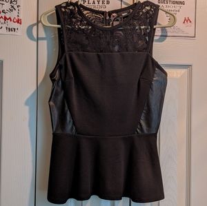 🖤 Black Pleather + Lace Top